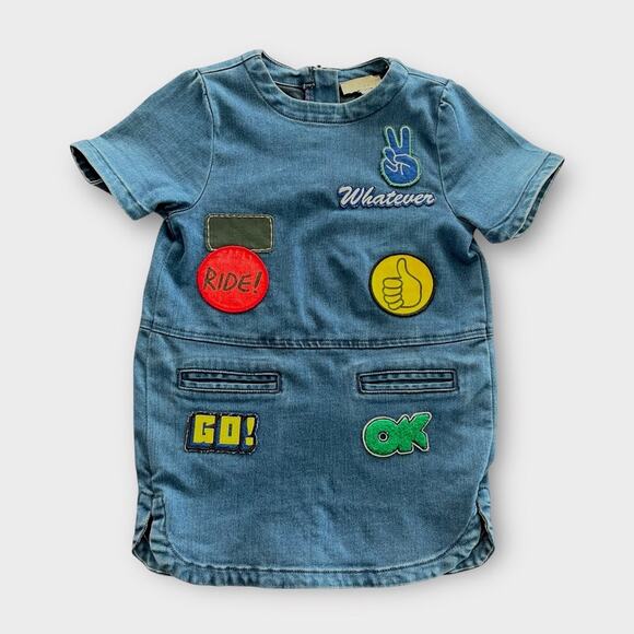 Stella McCartney Girls Denim Dress 4y w/ Fun Emoji Patches Designer - Picture 1 of 6